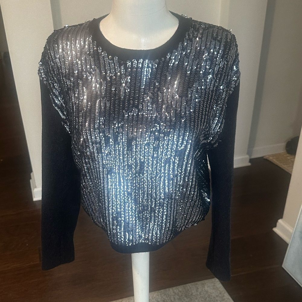 3:1 Phillip Lim Navy Blue Wool & Sequined Embellished Sweater M